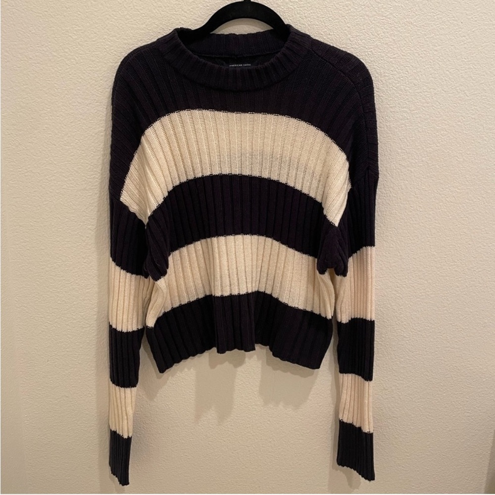 American Eagle Striped Ribbed Cropped Sweater – Size Small